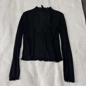 Forever 21 Black Sheer Mock Neck Long Sleeve Top